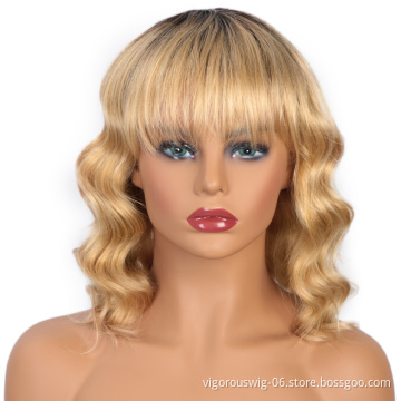 Vendors 150% Density Brazilian Afro Ombre Ombre Bob On Sale Short Curly Real With Bang Machine Wigs Human Hair
